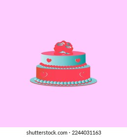 Wedding cake vector illustration with light pink background