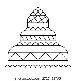 A wedding cake vector illustration. An outline illustration of a cake.