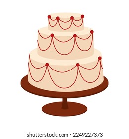 Ilustración vectorial del pastel de bodas. Boda retro vintage o pastel de cumpleaños para invitaciones, tarjetas de felicitación y otros.