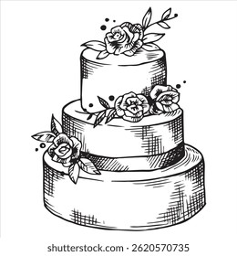 wedding cake, vector illustration in sketch style