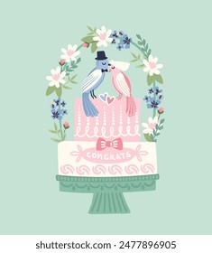 Wedding cake. Vector isolated illustration. Design element for wedding concept and other uses