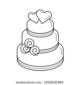 Wedding cake vector line icon isolated on white background. Layered wedding cake decorated with hearts line icon for infographic, website or app.