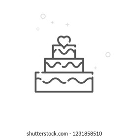 Wedding Cake Vector Line Icon. Festive Table Symbol, Pictogram, Sign. Light Abstract Geometric Background. Editable Stroke. Adjust Line Weight. Design with Pixel Perfection.