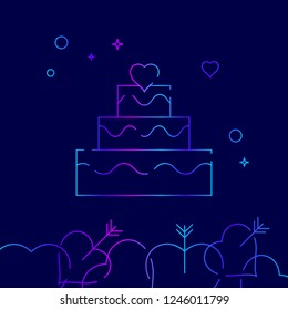 Wedding Cake Vector Line Icon. Festive Table Gradient Symbol, Pictogram, Sign. Dark Blue Background. Light Abstract Geometric Background. Related Bottom Border
