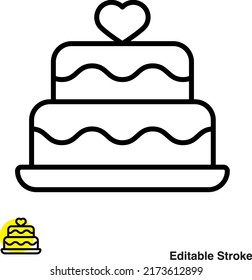 Icono de la línea del vector del pastel de bodas