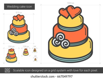 Wedding cake vector line icon isolated on white background. Wedding cake line icon for infographic, website or app. Scalable icon designed on a grid system.