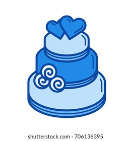 Wedding cake vector line icon isolated on white background. Wedding cake line icon for infographic, website or app. Blue icon designed on a grid system.