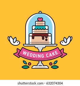Wedding cake vector logotype. Cute illustrated template for wedding invitations and cards.