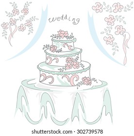 Wedding cake vector . Watercolor. Vintage 