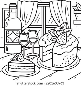 Wedding Cake And Wine Coloring Page for Kids