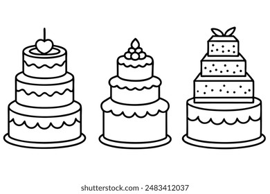 Wedding cakes detailed line art cake illustration