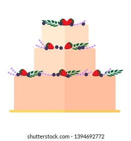 Wedding cakes with floral decoration isolated on a white background. Wedding pie Vector illustration