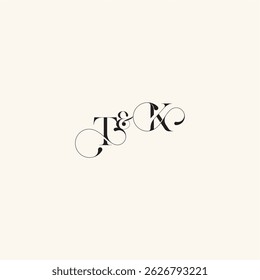 Logotipo caligráfico de la boda con la letra del concepto del monograma elegancia y belleza en una mirada KT