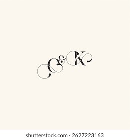 Logotipo caligráfico de la boda con la letra del concepto del monograma elegancia y belleza en una mirada KC