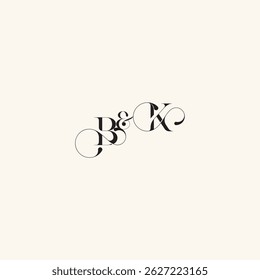 Logotipo caligráfico de la boda con la letra del concepto del monograma elegancia y belleza en una mirada KB