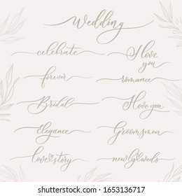 Inscripciones caligráficas de boda - celebrar, para siempre, romance, padrinos, elegancia, historia de amor, amarte.