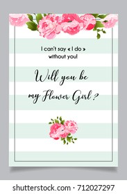 Wedding calligraphy card, lettering vector design. Hand written floral romantic card with text Will you be my Flower Girl?