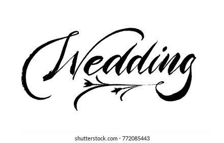 Wedding Calligraphy handwriting set. Lettering brush pen style inscriptions. Modern and unique hand type. Black on white. 