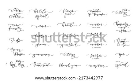 Wedding calligraphy invitation and reception seating cards design elements