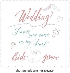 Wedding calligraphy set. Vector illustration