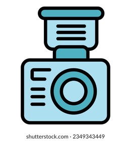 Wedding camera icon outline vector. Event service. Ceremony party color flat