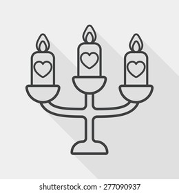 wedding candle holder flat icon with long shadow, line icon