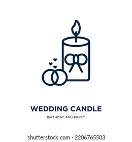 wedding candle icon from birthday and party collection. Thin linear wedding candle, cake, celebration outline icon isolated on white background. Line vector wedding candle sign, symbol for web and 