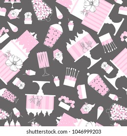 Wedding candy bar with cake. Dessert table. Vector  seamless pattern.
