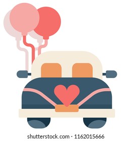 Wedding car with a balloons vector illustration in flat color design