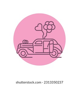 Wedding car with balls black line icon. Pictogram for web page, mobile app, promo.