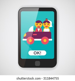 wedding car flat icon with long shadow, eps10