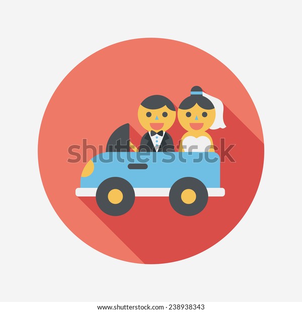 wedding car flat\
icon with long shadow,\
eps10
