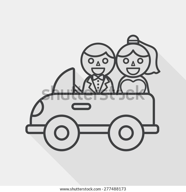 wedding\
car flat icon with long shadow, eps10, line\
icon