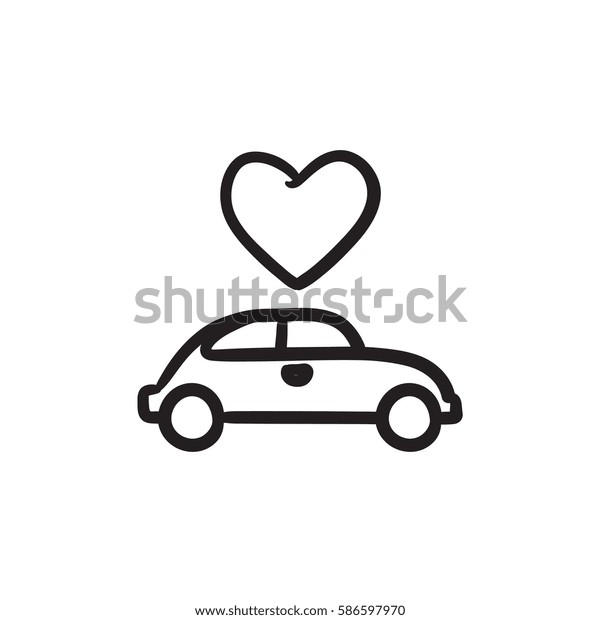 Wedding car with\
heart vector sketch icon isolated on background. Hand drawn Wedding\
car with heart icon. Wedding car with heart sketch icon for\
infographic, website or\
app.