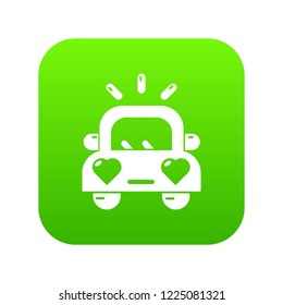 Wedding car icon green vector isolated on white background