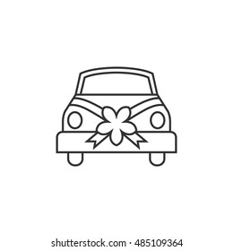 Wedding car icon in thin outline style. Celebration ceremony married marriage bride groom