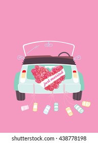 Wedding car. Just married.  Vector illustration