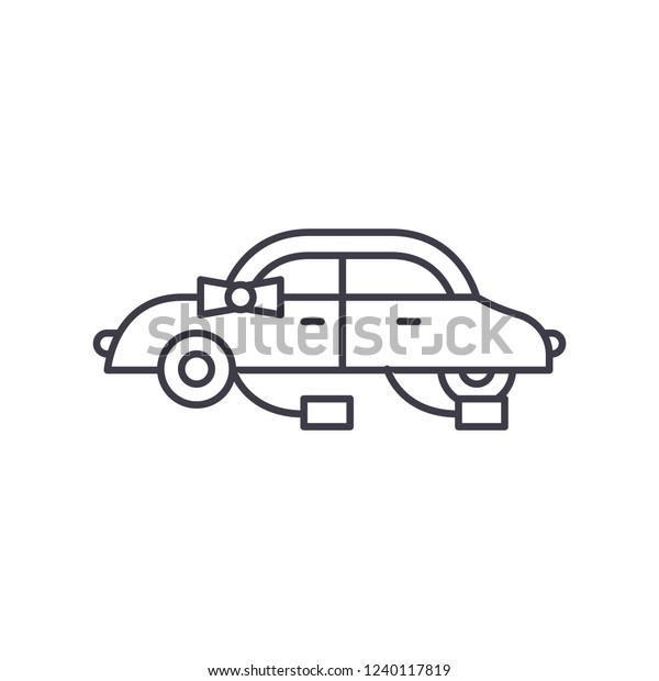 Wedding car line icon concept. Wedding car\
vector linear illustration, symbol,\
sign