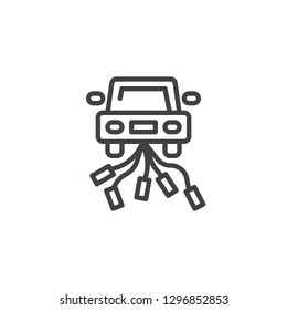 Wedding car line icon. linear style sign for mobile concept and web design. Car just married outline vector icon. Symbol, logo illustration. Pixel perfect vector graphics