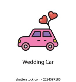 Wedding Car  Vector Filled Outline Icon Design illustration. Love Symbol on White background EPS 10 File