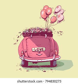 Wedding car, vector illustration.