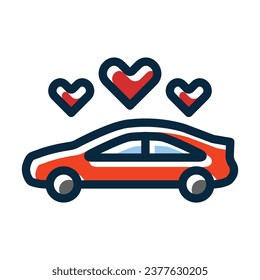 Wedding Car Vector Thick Line Filled Dark Colors Icons For Personal And Commercial Use.
