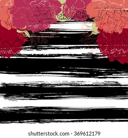 Wedding card background with peonies vector.