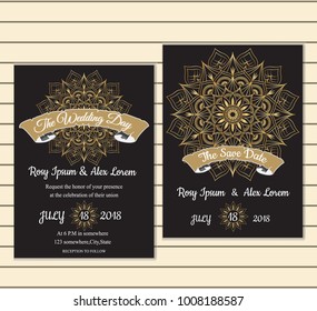 Wedding card or banner with text template. Round floral vector ornament. National pattern. Islam ottoman motifs.