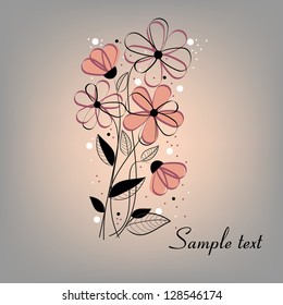 Wedding card or beautiful floral invitation card. Cute romantic floral background. Abstract greeting card. Greeting postcard in vintage vector style. Elegance pattern with flowers.