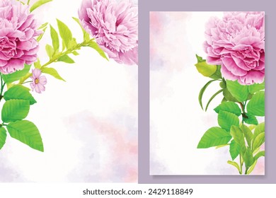 wedding card with beautiful pink and green watercolor floral