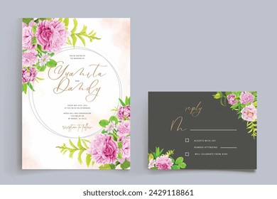 wedding card with beautiful pink and green watercolor floral