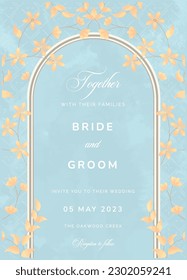 Tarjeta de matrimonio con fondo azul