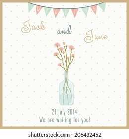 Wedding card with a bottle with flowers