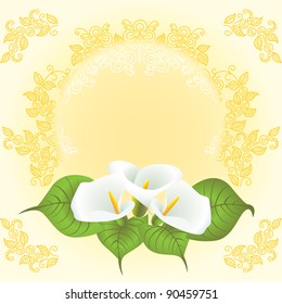 Wedding Card. Bouquet of flowers on a background of floral ornament.